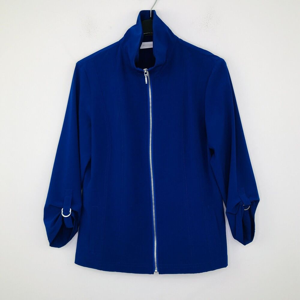 Chico's Travelers 0 Women's 4 Jacket Blue Balance 3/4 Sleeve Full Zip NWT CL16